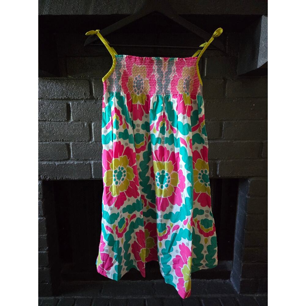 Mini Boden Floral Colorful Midi Smocked Girls Sleeveless sundress size 11/12